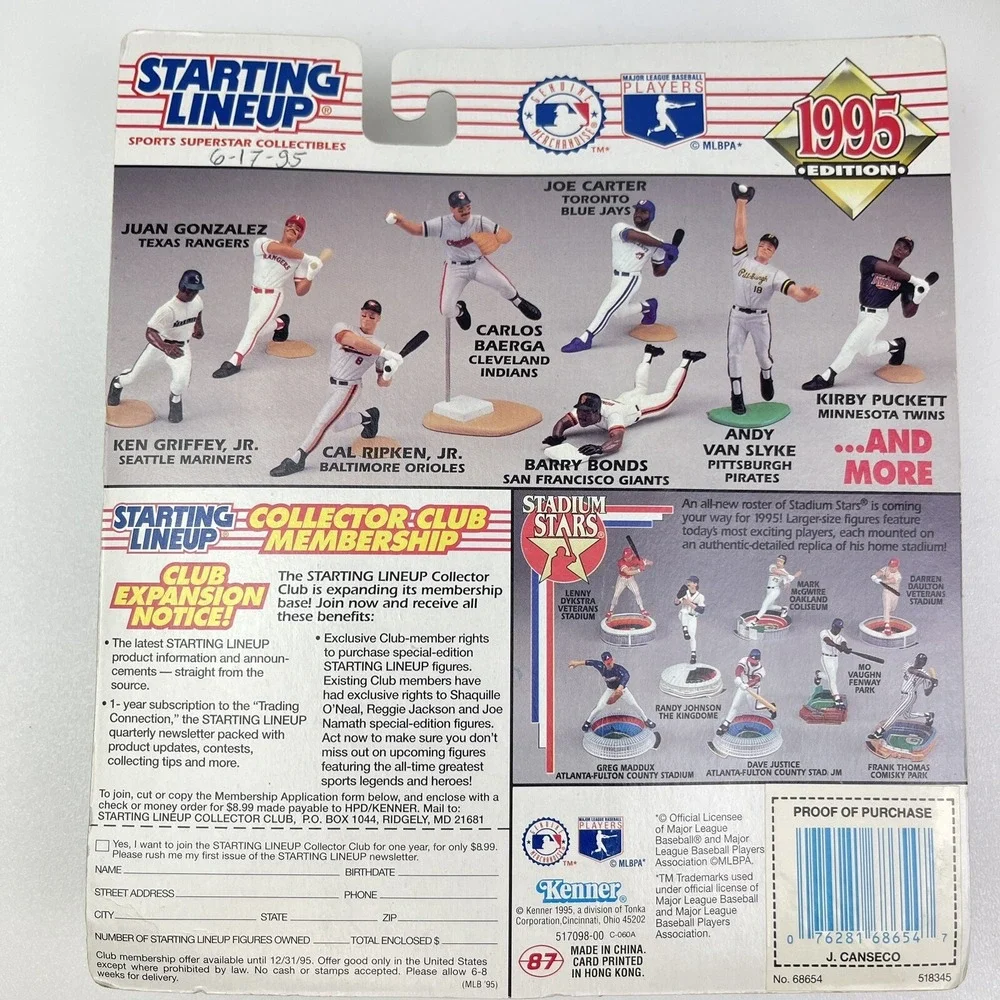Jose Canseco Texas Rangers Starting Lineup 1995 Edition Action Figure Card
